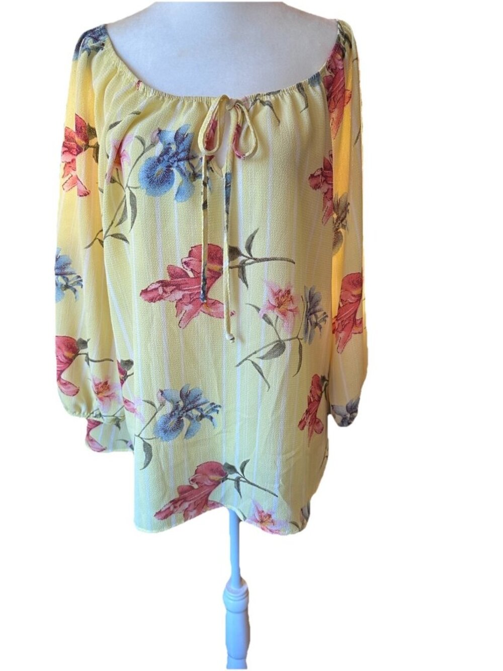 CC Amor Blouse Shirt Top Large Yellow Floral Boho Peasant Spring